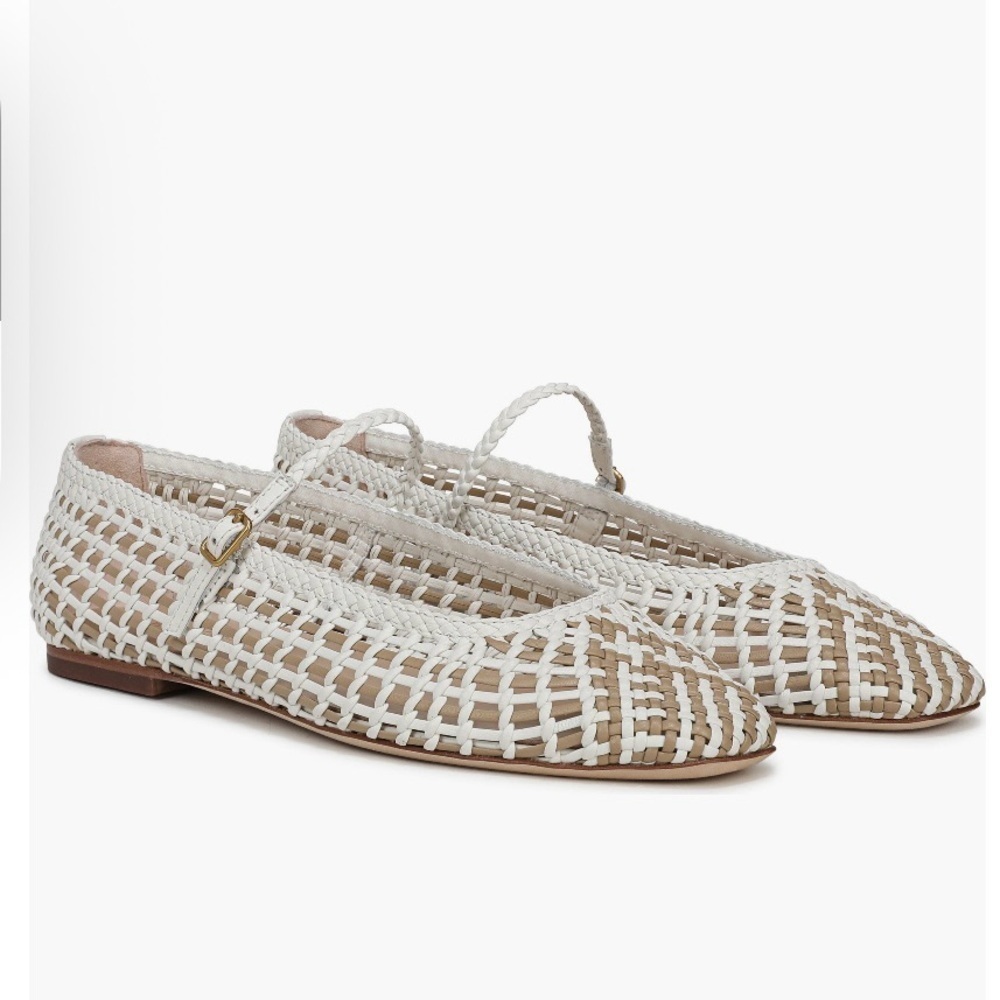 New Veronica Beard Ellie Woven Flat in Coconut/Sand Size: 6